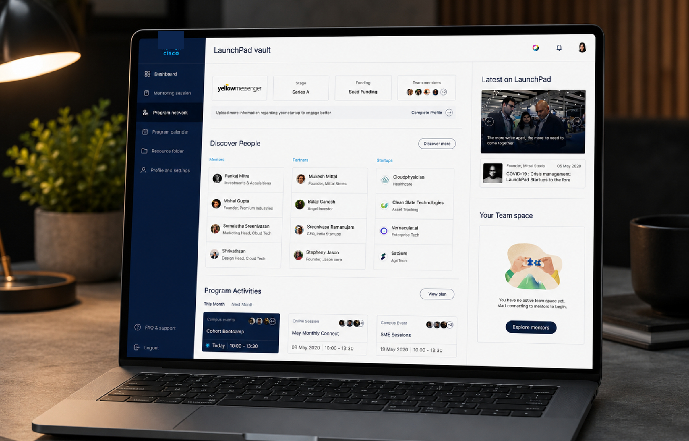 Cisco LaunchPad dashboard — program network overview on a laptop