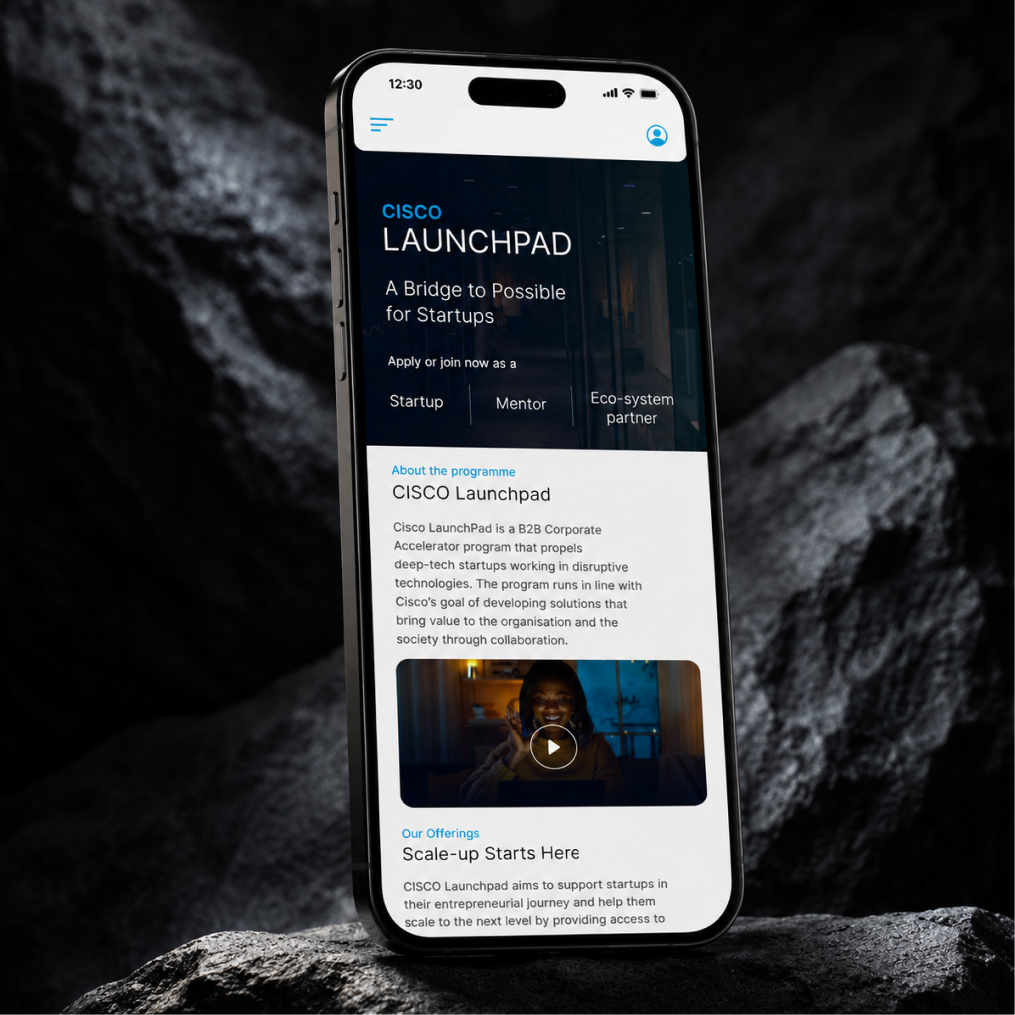 Cisco LaunchPad marketing website — hero section on a smartphone