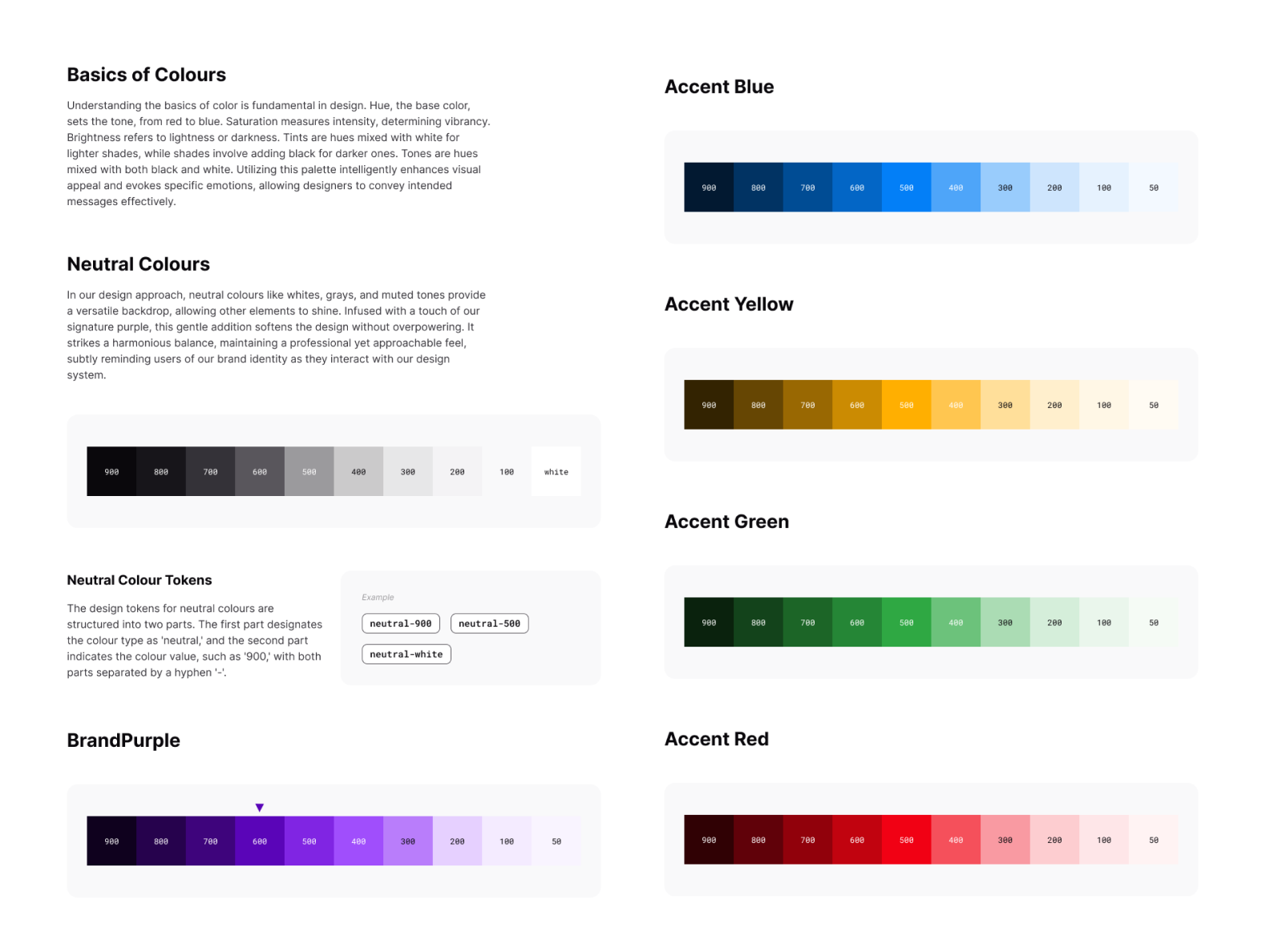 Cense design system colour palette — neutral grays, brand purple, and accent colour tokens