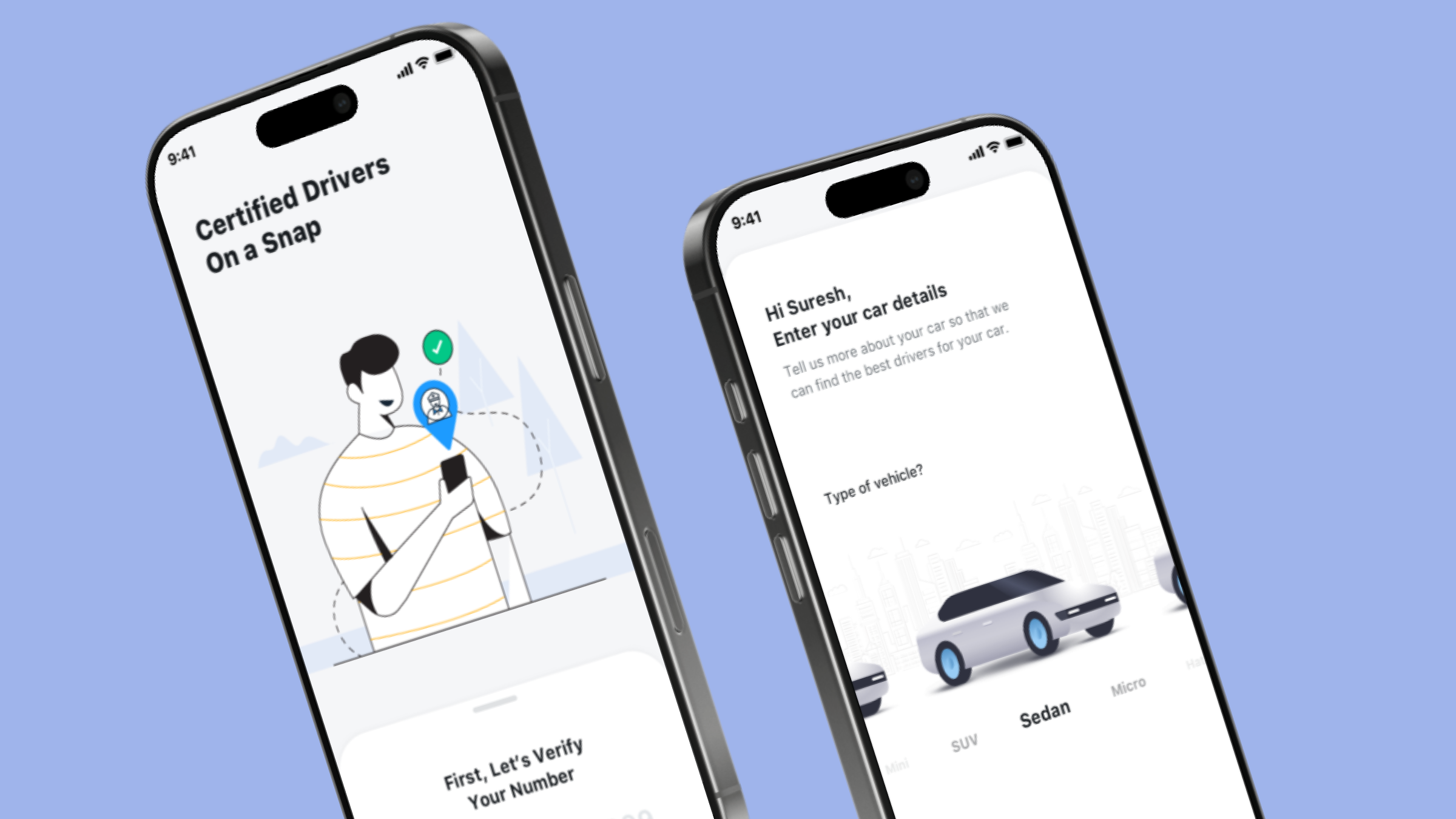 DriverIn onboarding screen for certified drivers and vehicle details entry