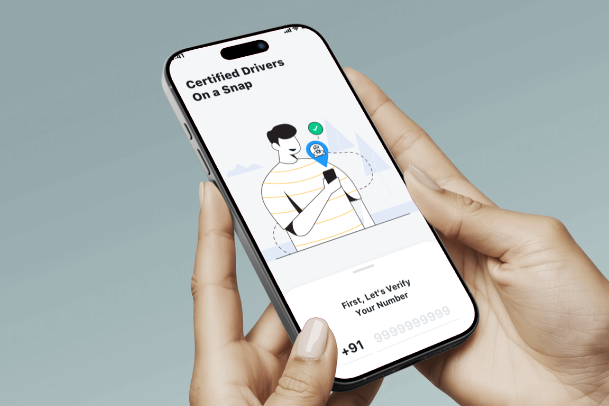 DriverIn app — certified drivers onboarding screen held in hand