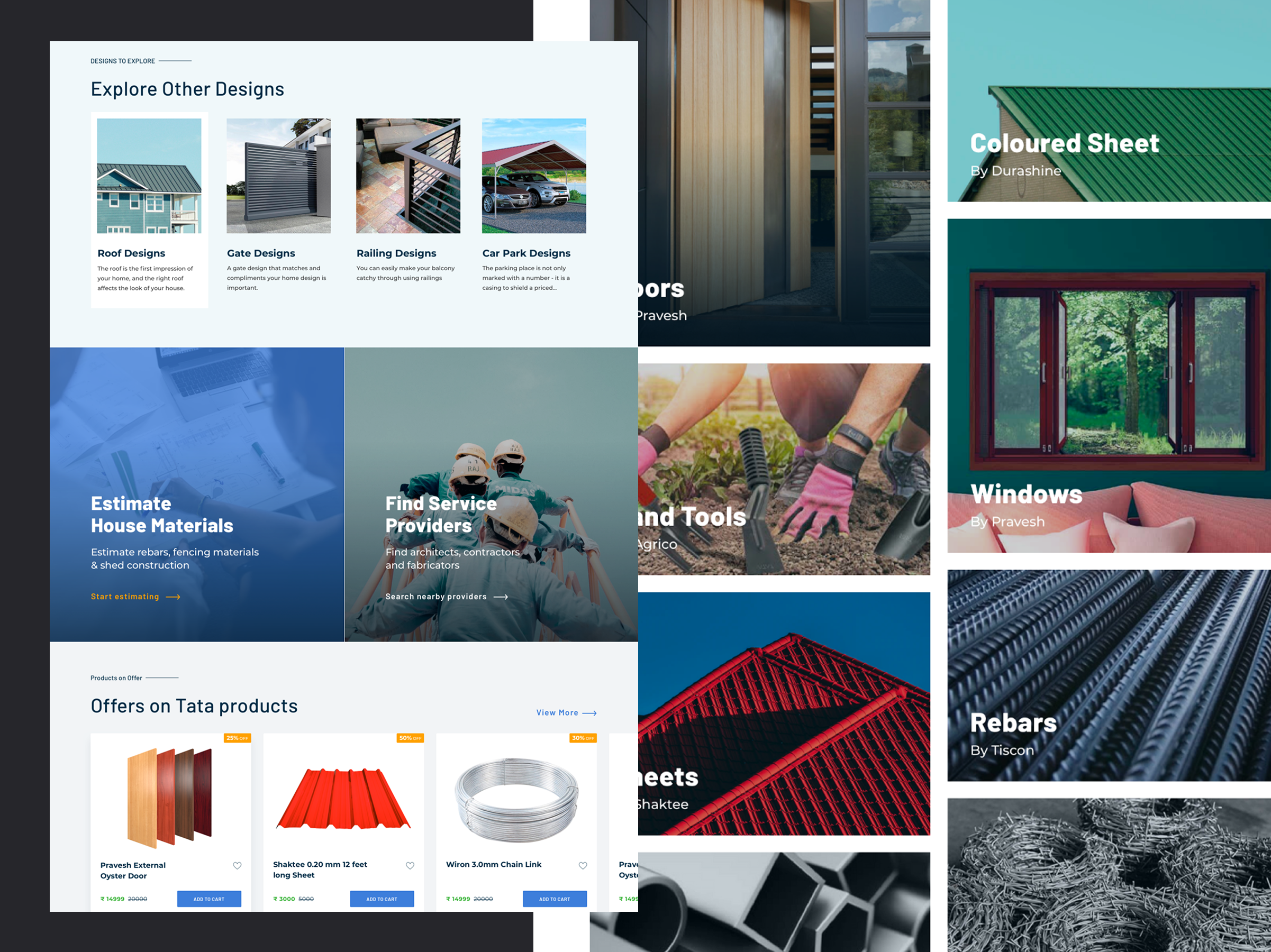TATA STEEL Aashiyana final homepage — explore other designs, estimate materials, find service providers, and product offers